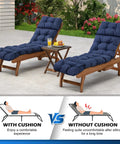 Outdoor Chaise Lounge Cushions Waterproof And Fade Resistant With Ties For Patio, Poolside, Lawn And Beach, 75.1x22.8x4.7 Inch Navy Blue installed on wooden lounge chairs