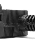 Close-up of plug for 120V 15 Amp Momentary Foot Pedal Switch For Woodworking Hands Free, textured grip and durable construction.