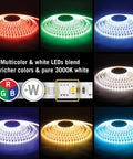 RibbonFlex Pro Multi Color And White LED Tape Light with multicolor illumination in different shades, 10m flexible strip
