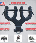 Dual ATV Gun And Bow Rack With Cushioned Rubber Grips Mounts On Standard Five Eighths To One Inch Bars Holds Two Guns Or Bows