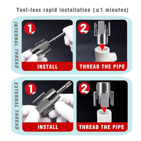 Gcoujrl Dual-Function Pipe Threading Tool Kit For PVC Pipes With Screw Extractor And Sealant Tape Electric Drill Compatible installation guide
