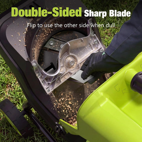 Electric Wood Chipper And Shredder With 15 Amp Motor showing double-sided sharp blade