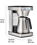 Side view of 12 Cup Coffee Maker With Podless Single Serve Function In Silver Heats Water To 194 To 205 F For Fast Flavorful Brews