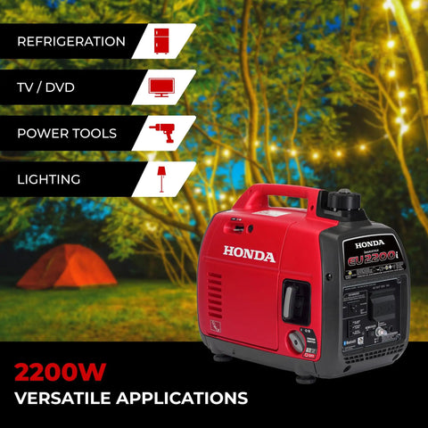 Honda EU2200i 2200 Watt Inverter Generator Quiet Portable Power For Camping RV And Home Backup with lighting and applications