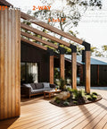 15 Degree Slant Pergola Bracket Kit For 4 By 4 Posts installed on wooden outdoor porch with L shaped roof brackets