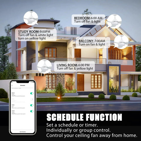 Image showing the scheduling function of DC Reversible Outdoor Smart Ceiling Fan With 10 Speeds And Dimmable Multicolor Lights, 45 Inch White.