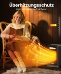 Woman reading with 2 In 1 Indoor Space Heater With Remote, 1500W Desk Heater For Office in living room, showing heating effect