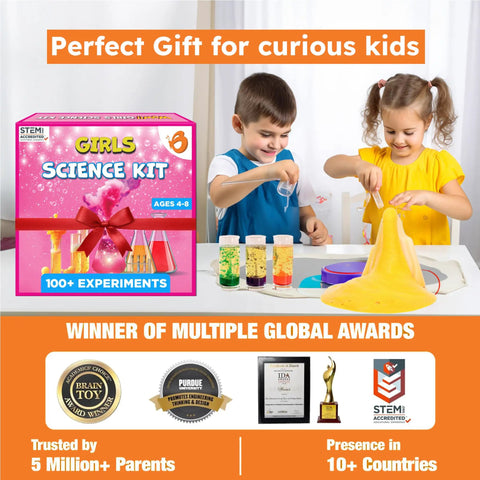 Girls Science Kit With 100 Plus Experiments For Kids Ages Five To Eight Safe Hands On STEM Activity Set That Makes Science Fun And Easy To Explore At Home, pink box