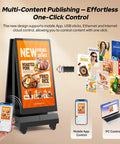 Street Smart 43 Inch Outdoor Double Sided Digital Signage Slaps Bold Ads Both Ways With Weatherproof Battery And Killer 2000 Nits Clarity For Sidewalks Or Storefronts Running Zero Friction Android 13 Cloud Sync, featuring menu display and mobile controls.