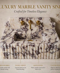 Calacatta Viola Marble Sink with Sculpted Backsplash, Fluted Vanity Washbasin, Hand-Carved Natural Stone Bathroom Basin, Custom Luxury Powder Room Sink, detailed view of fluted design and faucet.