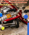 Big 42 Piece Hydraulic Oil Service Plugs Set With Large Medium Small Rubber Hose And Pipe Plugs For Oil Lines And Irrigation Universal Industrial Seals Kit Colorful Three Size Pack shown installed with pipes and valves.