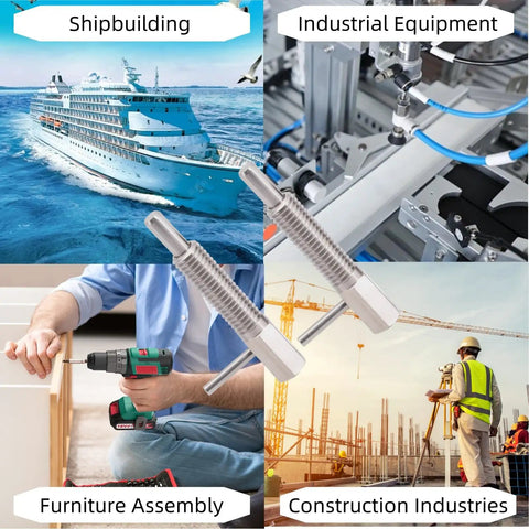 M16 Stainless Steel Retractable Indexing Plunger Pins 2 Pack in use for shipbuilding, furniture assembly, industrial equipment, and construction.