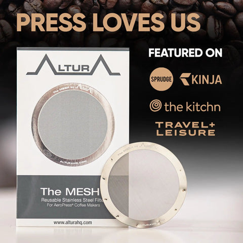 Mesh Stainless Steel Filter for AeroPress Coffee Makers packaging and filter on display