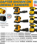 Universal Sander Vacuum Adapter 1-1/4 Inch Hose for Dust Collection, Fits Various Sanders and Power Tools shown with DeWalt sanders.