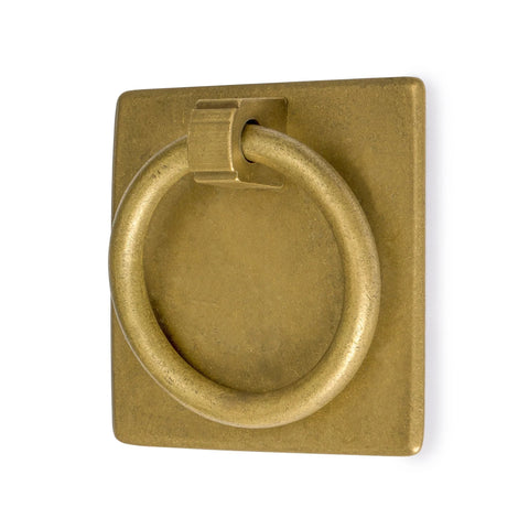 Front view of Ring Plate Pulls Set Of 2 In Solid Brass For Cabinets And Furniture 2.36 Inches Wide, 2.36 Inches High.