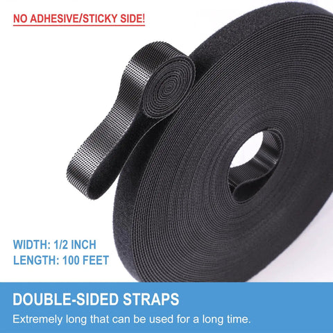 Roll of Go-To Half Inch By One Hundred Foot Hook And Loop Roll With Self Gripping Double-Sided Strips for multi-purpose use