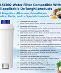 DLSC002 Water Filter Replacement For Espresso Machines Compatible With Eletta Series Eletta Explore Dinamica Magnifica Evo Magnifica S Magnifica Start Cappuccino System Ecam Esam Etam For Fresher Brews And Cleaner Tastes. white plastic water filter cartridge with blue cap