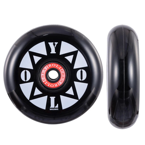 YOLO Inline Skate Wheels 80mm x 24mm 85A Urethane Durable Replacement For Indoor And Outdoor Skating, smooth black rollers, side view