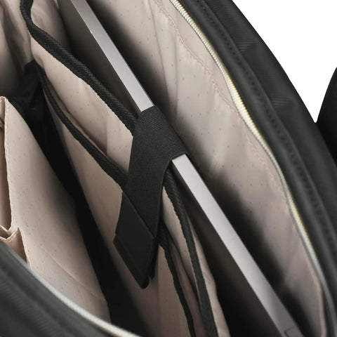 Interior view of Madison Square Lightweight Hardside Chevron Expandable Spinner Luggage Set with compartment and straps