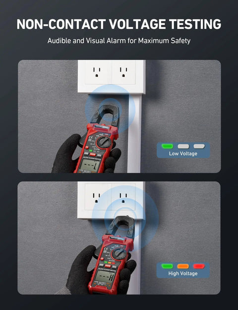 Digital Clamp Meter Multimeter With Auto-Ranging 4000 Counts For AC And DC Voltage And Current, Resistance, Capacitance, Frequency, Duty Cycle, Diode, Continuity, Live Wire NCV Test, Non Contact Voltage Detection, Pro Grade Tool For Pros And DIY, testing outlet voltage
