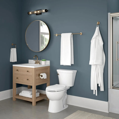 Bathroom scene with Champagne Bronze 30 Inch Towel Rack For Bathroom And Kitchen Extra Long Towel Bar With Rustproof Finish