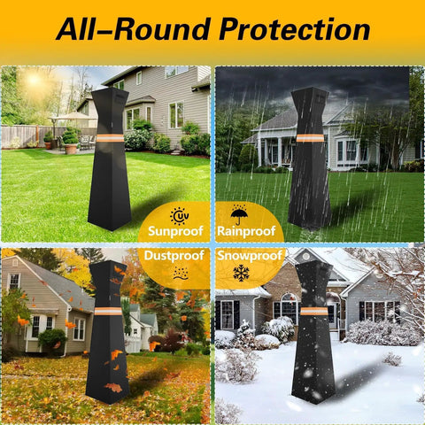 All-season protection of Pyramid Torch Patio Heater Cover With Zipper Storage Bag And Reflective Strip Heavy Duty 420D Waterproof Dust Proof Windproof UV Resistant Outdoor Standing Heater Cover Black 90H X 23L X 23W
