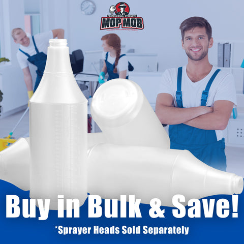 Built Tough Chemical Resistant Spray Bottles 24 Oz Four Pack with embossed measurement scale, ideal for auto detailing and janitorial work.