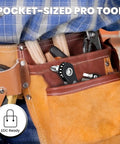 11 Piece Right Angle Screwdriver Set With Multi Bits shown in tool belt pocket, ideal for tight spaces and quick fixes.