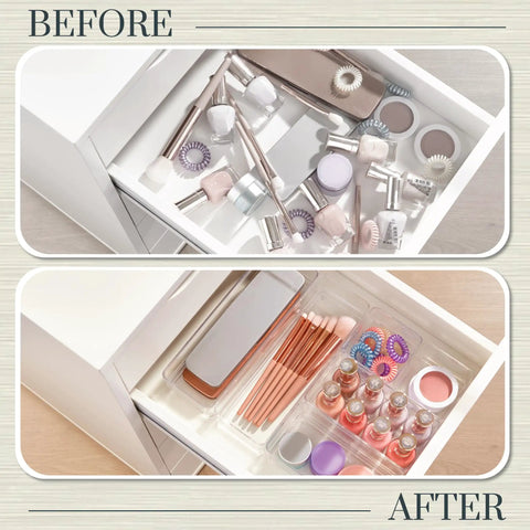 Keep Your Drawers Chill And Clutter Free With This Awesome 6 Piece Clear Drawer Organizer Bins Set Multi Size Nesting Containers For Bathroom Vanity Makeup Or Desk Storage Made In Usa Quality You Can Trust
