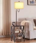 End Table With Built In Lamp And USB Type C Port, Narrow Nightstand With Storage Shelf For Living Room Or Bedroom next to sofa