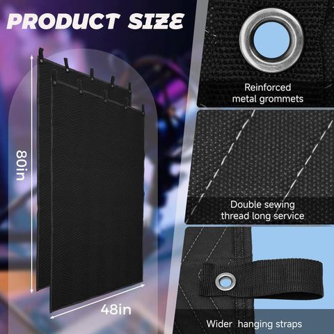 Heavy Duty 2 Pack Sound Dampening Blankets 48x80 Inches With Steel Grommets 850 GSM displayed with grommets and hanging straps.