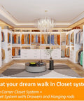 Game-Changing Modular Closet System With 6 Wooden Drawers And Corner Config showcasing organized clothing and spacious design.