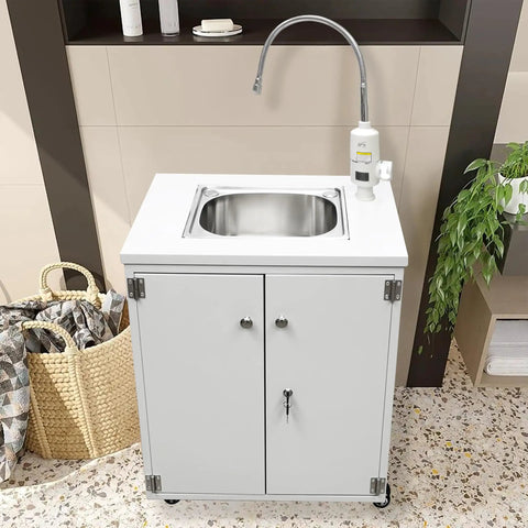 Portable Mobile Hand Wash Station With Hot Water And Temperature Control Self Contained Sink Unit 24x18x39 Inches 110V Power