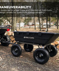 Heavy-Duty Poly Yard Dump Cart With 10 Cu Ft Tub And 1500 Lb Haul Capacity, towable wagon in a woodland setting