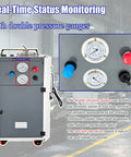 Heavy Duty Pneumatic Chip And Sludge Removal Machine For CNC Workshops with double pressure gauges for monitoring pressure.