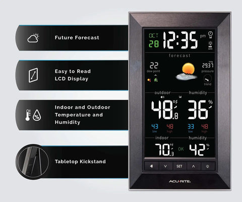 Digital Indoor Outdoor Weather Station With Real Time Temperature And Humidity Readouts, Date And Time Display, easy-to-read interface