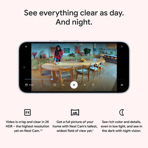 Phone displaying video from Nest Cam Indoor Wired 3rd Gen Security Camera With Crisp 2K HDR Video And Gemini AI, Night Vision