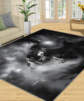 Locomotive Train Rug For Bedroom And Living Room, Comfy Underfoot Ultra Soft Low Pile Washable Rug With Non Slip Backing, Vintage Industrial Style Decor, Kid And Pet Friendly, Cozy Footing For High Traffic Floors with steam train design in a modern living room.