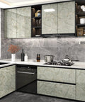 Modern kitchen with Green Marble Peel And Stick Contact Paper For Countertops And Backsplash Waterproof Vinyl Wallpaper on cabinets