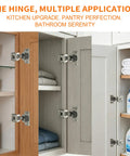 Open cabinet doors showing 8 Pack Overlay Soft Close Cabinet Hinges for face frame cabinets with 3D hydraulic soft close.