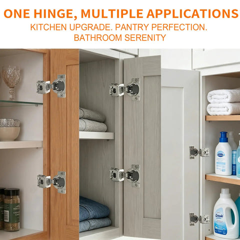Open cabinet doors showing 8 Pack Overlay Soft Close Cabinet Hinges for face frame cabinets with 3D hydraulic soft close.