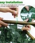 Hands installing Faux Ivy Privacy Fence Screen 40X120 Inches using nylon ties on a wooden fence; close-up view of texture and setup.