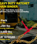 Heavy Duty Ratchet Chain Binders 3/8 To 1/2 Inch, 4 Pack With Clevis Hooks, 9,200 Lbs Working Load, Compatible With G43 G70 G80 Chains