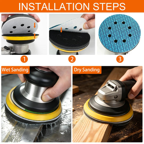 Installation steps for Diamond Shape 5 Inch Sanding Discs Kit With 80 Pack 8 Hole Hook And Loop Sandpaper Set on sander