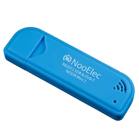 Blue Budget USB RTL SDR And ADS B Receiver Kit With R820T2 Tuner, compact design, MCX input visible, ESD Safe for tinkerers.