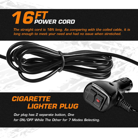 16ft power cord with plug for Double Sided 30 LED Strobe Light Bar With Ultra Bright Amber And White Emergency Beacon Magnetic Roof Mount