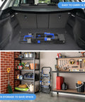 3 In 1 Folding Hand Truck With 500lbs Capacity, Convertible Dolly Cart On Wheels stored in car trunk and garage shelf