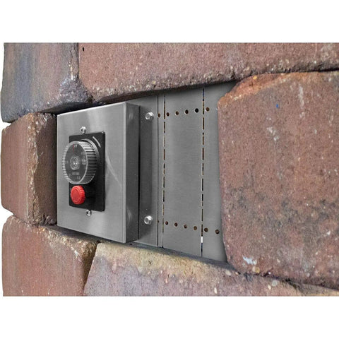 E Stop Timer Gas Panel Control Kit For Paver Enclosures Easy Mount with face plate installed in brick wall