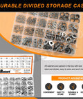 400 Piece 6 Size 304 Stainless Steel SAE External And Internal Star Washers, Split Lock Washers, Flat Washers, And Spring Lock Washers Assortment Kit For Home, Industry, And Construction in divided storage case