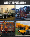 Image showcasing various applications of Heavy Duty Load Binder Chain Three Eighths Inch By Ten Foot With G70 Hooks, for transport and towing.